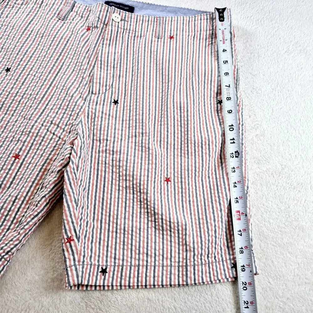 Tommy Hilfiger Red White Blue Stars & Stripes Seersucker Cotton Shorts Men's 36